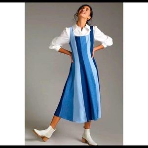 Farm Rio Anthropologie denim color blocked dress size small